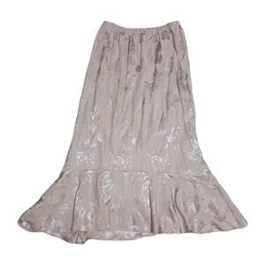 Studio VK Skirt Women Large Metallic Floral Jacquard Satin Midi Skirt Champagne